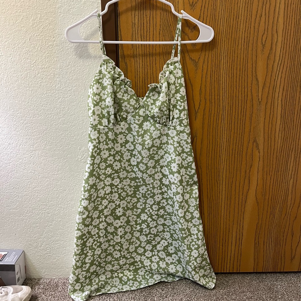 ROMWE Green Floral Mini Dress